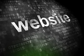 The word "Website" in large, digital text over a dark background of binary code and hexadecimal characters.
