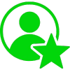 Green user profile icon with a star, symbolizing a featured user, VIP status, or top performer.