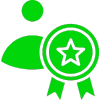 Green user profile icon merged with an award badge, symbolizing a certified professional or accredited member.