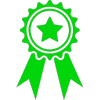 Green badge or award ribbon icon, symbolizing quality, achievement, or certification.