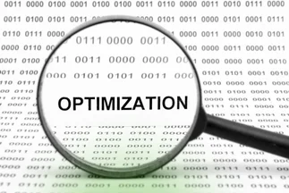 Magnifying glass highlighting the word OPTIMIZATION over a background of binary code, symbolizing search engine or process optimization.