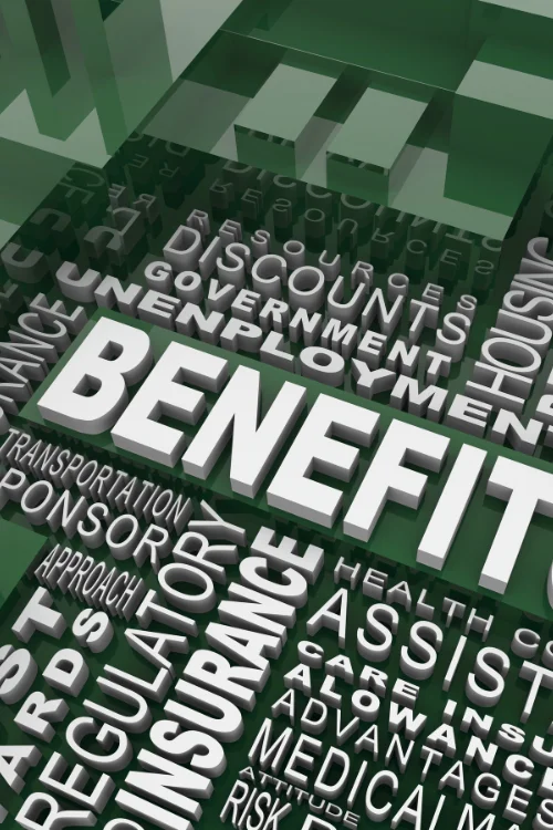 Clearly identifies the image as a word cloud and states the main focus, which is highlighting the positive outcomes or advantages (Benefits).