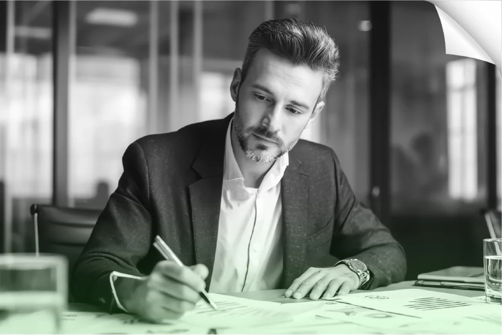 Financial expert reviewing accounting records and preparing detailed business reports.