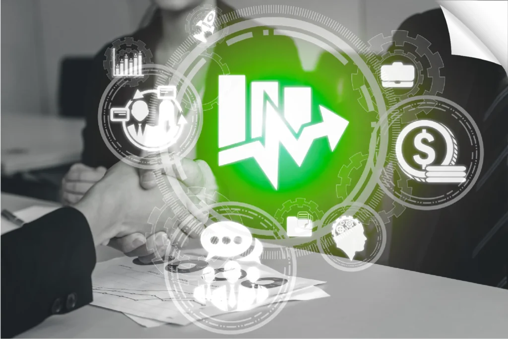 Business handshake finalizing a deal with financial growth and strategic consulting services.